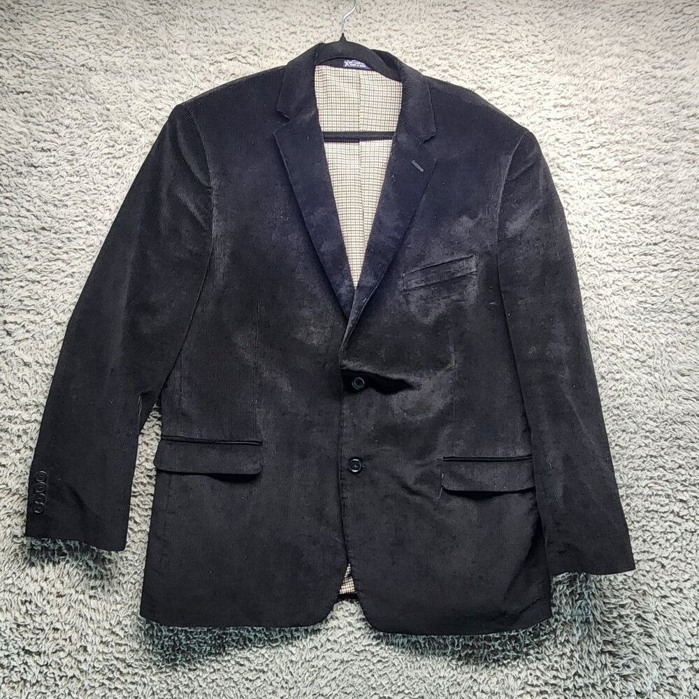 Saddlebred Mens Black Corduroy Blazer Jacket 46R Cotton Shell Polyester Lining T